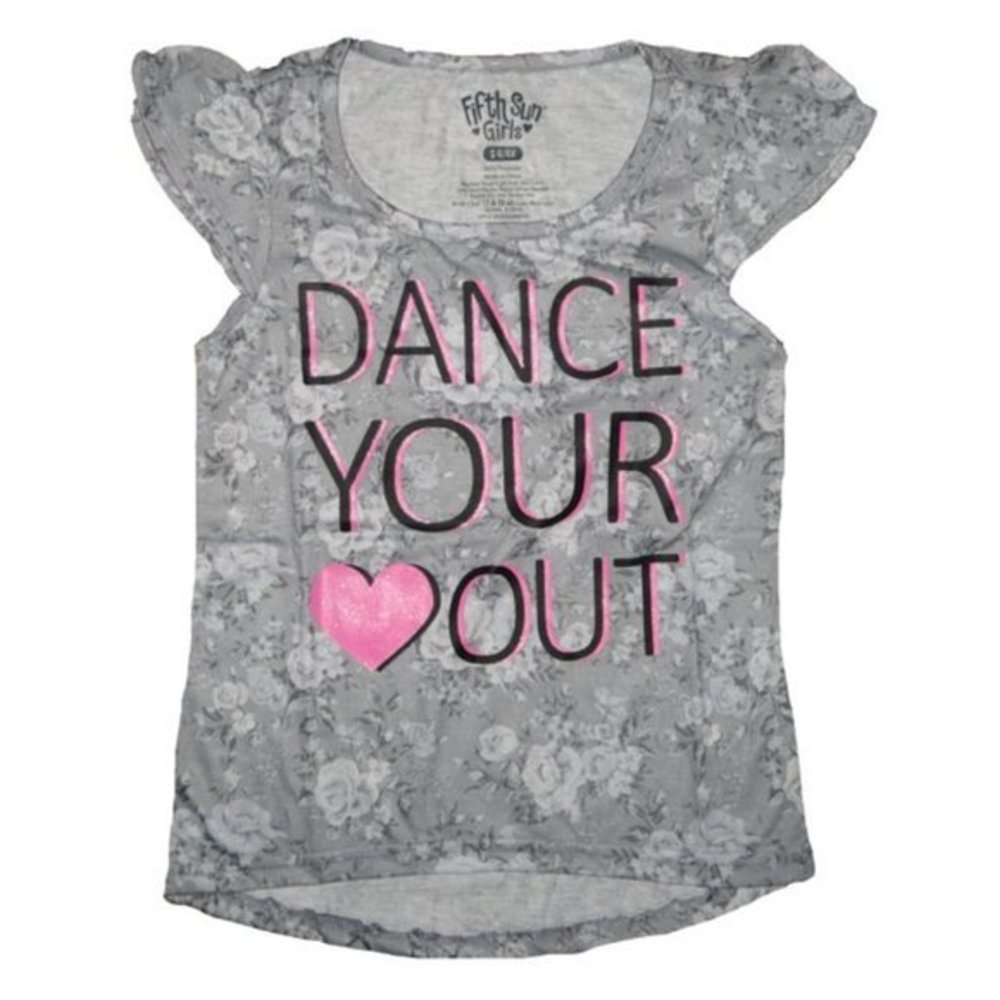 Fifth Sun Girls Dance Your Heart‎ Out Floral Graphic Gray Shirt